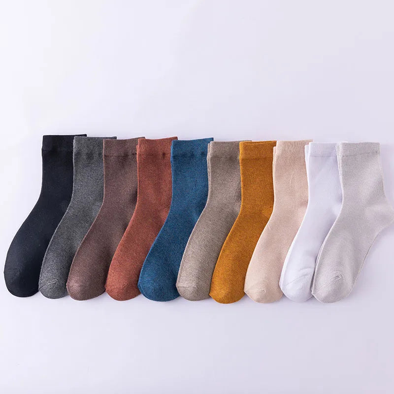 10 Pair Women's Bamboo Fibre Socks Harajuku Retro Solid Colour Casual Ladies Set Korean Style Female Socks