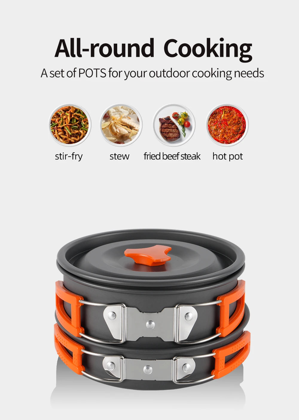 BRS 1set Camping Cookware Kit Outdoor Portable Aluminum Cooking Set Pots Dishes Bowler Kitchen Equipment Gear for Cooking Picnic