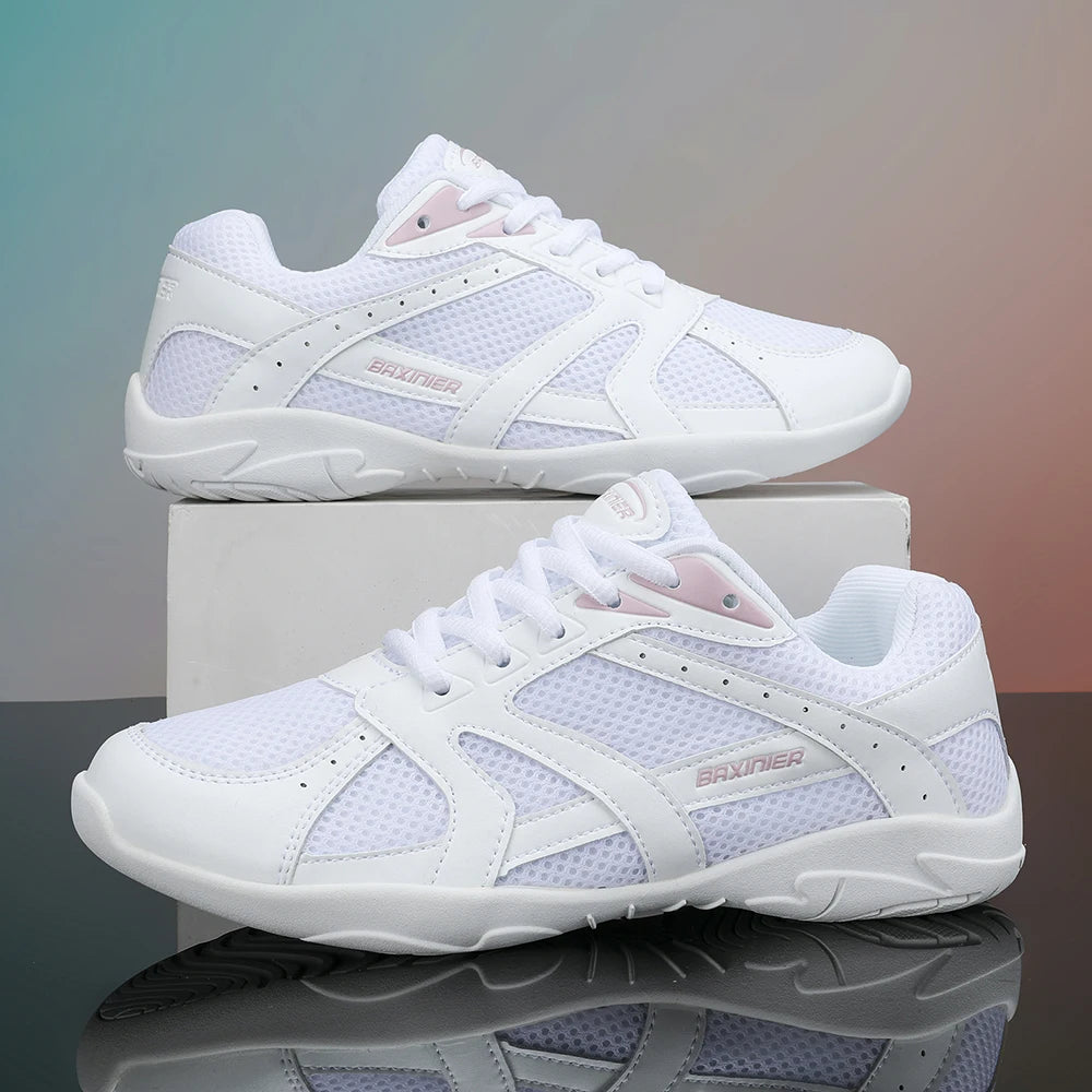 Girls White Cheerleading Shoes Mesh Breathable Training Dance Tennis Shoes Lightweight Youth Cheer Competition Sneakers