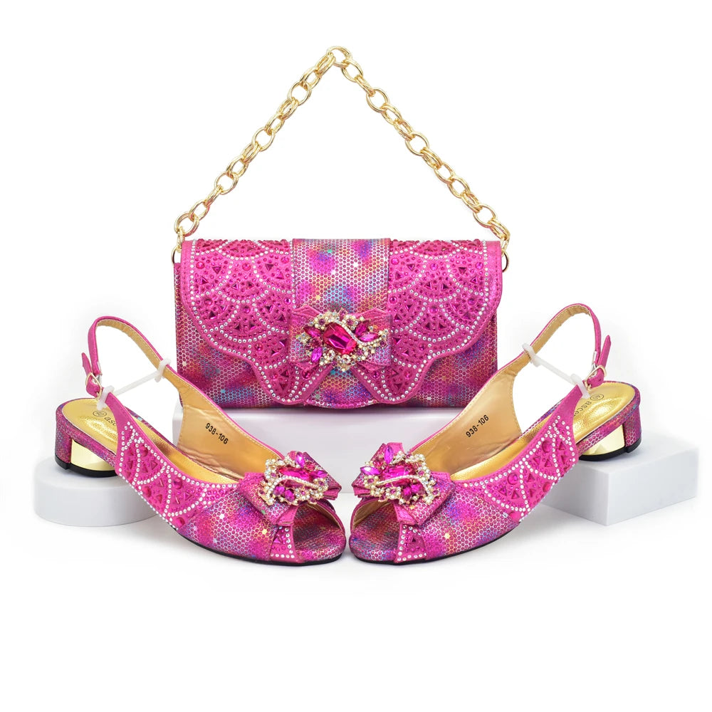 Shoe and Bags for Women Nigeria Party Luxury Italian Shoes and Bag Set for Women Crystal Peep Toe Pumps with Purse