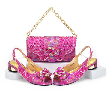 Shoe and Bags for Women Nigeria Party Luxury Italian Shoes and Bag Set for Women Crystal Peep Toe Pumps with Purse