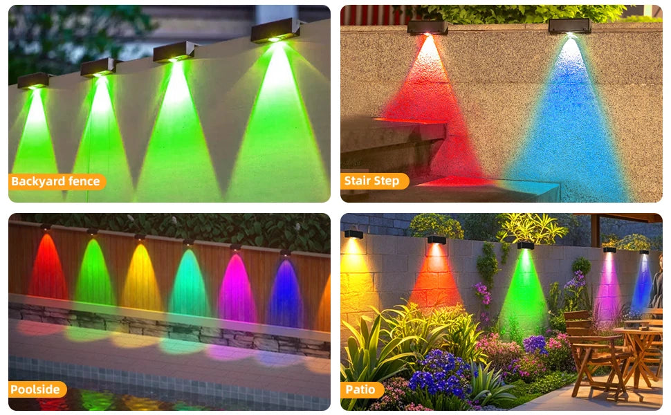 Solar Fence Light Outdoor RGB/Fixed Color Deck Light IP65 Waterproof Solar Outdoor Light for Garden Yard Railing Wall Step Patio