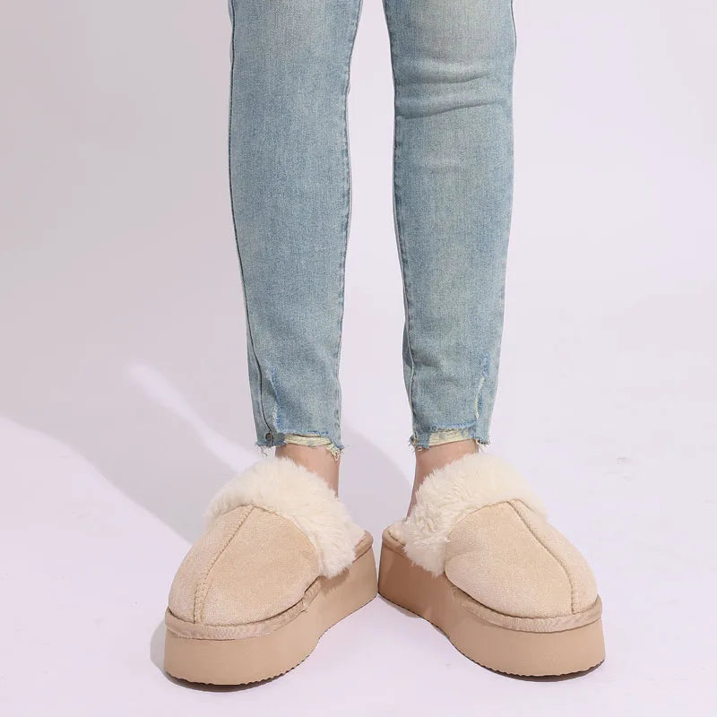 Women's Fluffy Plush Winter Shoes With Thick Sole Fuzzy Slides Suitable For Indoor and Outdoor Use With Anti-Slip Platform Fur Slippers