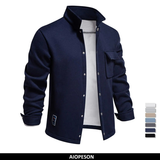 Men's Waffle Fleece Lined Thick Warm Jacket With Pocket Button Up Solid Colour Outwear Winter Jackets Coats for Men