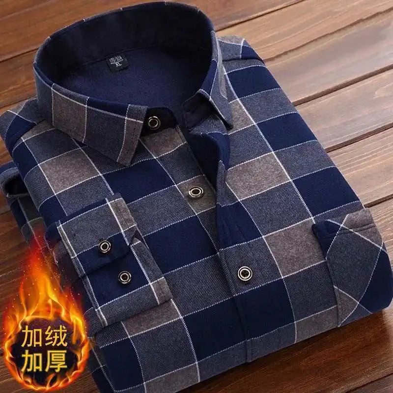 Herbst/Winter Dickes Samthemd für Herren, lässig, langärmelig, warmes Fleecefutter, modisch, weicher Flanell, Übergröße L – 5XL