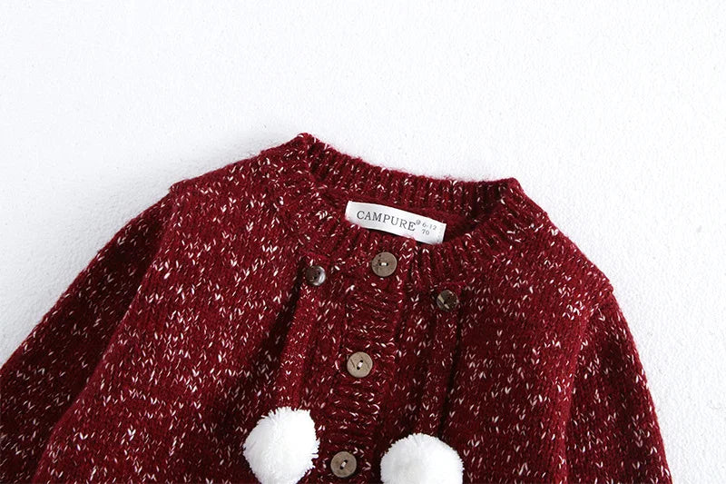New Year Fashion Knitwear Children's Sweater Boys Loose Cardigans Coat Autumn Winter Girls Knitted Retro Outwear For Kids 0-5Y Unisex