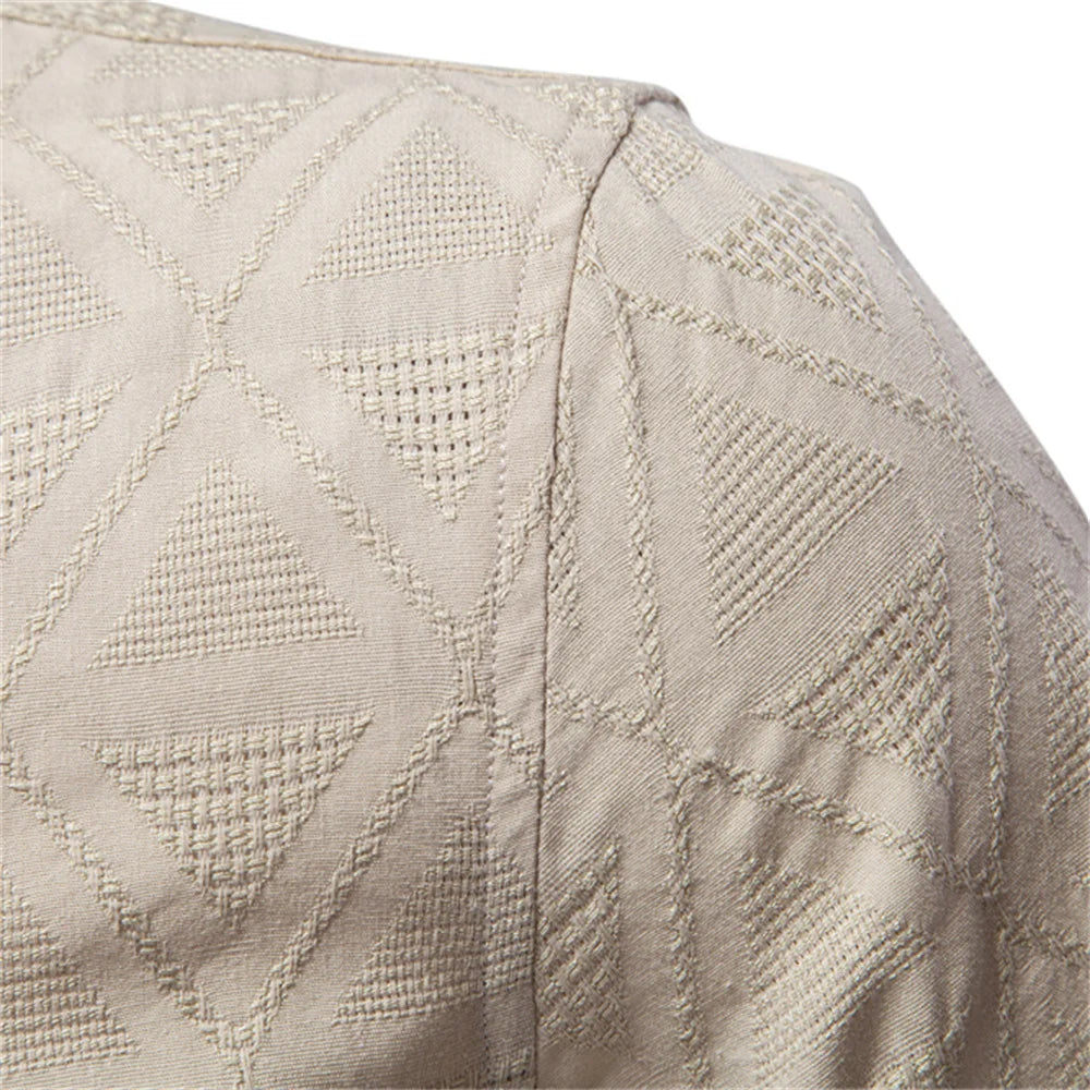 100% Cotton Jacquard Men's Short Sleeve Shirts - Solid Colour Turn-down Collar Casual Summer Shirts for Men