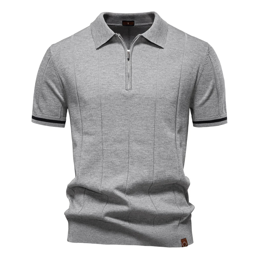 2025 Summer Men's Knit Cotton Polo Shirt - Breathable & Stretch Turn-Down Collar Design for Business Golf and Social Events