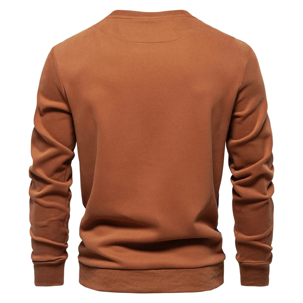 Men's Patchwork Cotton-Blend Sweatshirts - Casual Sport Round Neck Pullover Sweatshirt