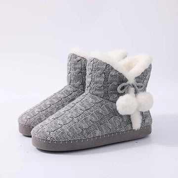 Women's Winter Warm Plush Boots Suitable For Outdoor and Indoor Use With Soft Sole Non-Slip Knit Furry Snow Shoes Cosy Cotton