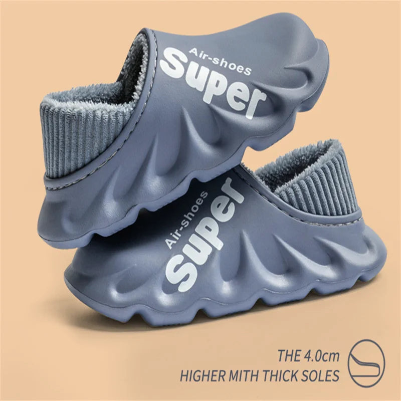 Unisex Winter Warm Cotton Slippers Indoor and Outdoor Waterproof Walking Shoes Fluffy Non-Slip Sandals For Women & Men