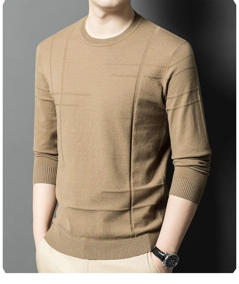 Men's High-End Woollen Striped Designer Knitted Pullover Sweater, Casual Trendy Korean Brand, and Male Jumpers