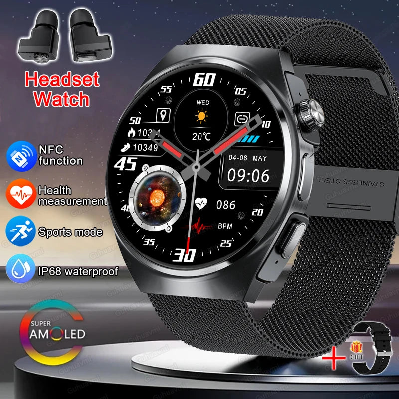 New Smart Watch Headset Two In One Wireless Bluetooth Dual Earbuds Call Health Monitor Sport Tracker Smartwatch - Compatible with HUAWEI IOS