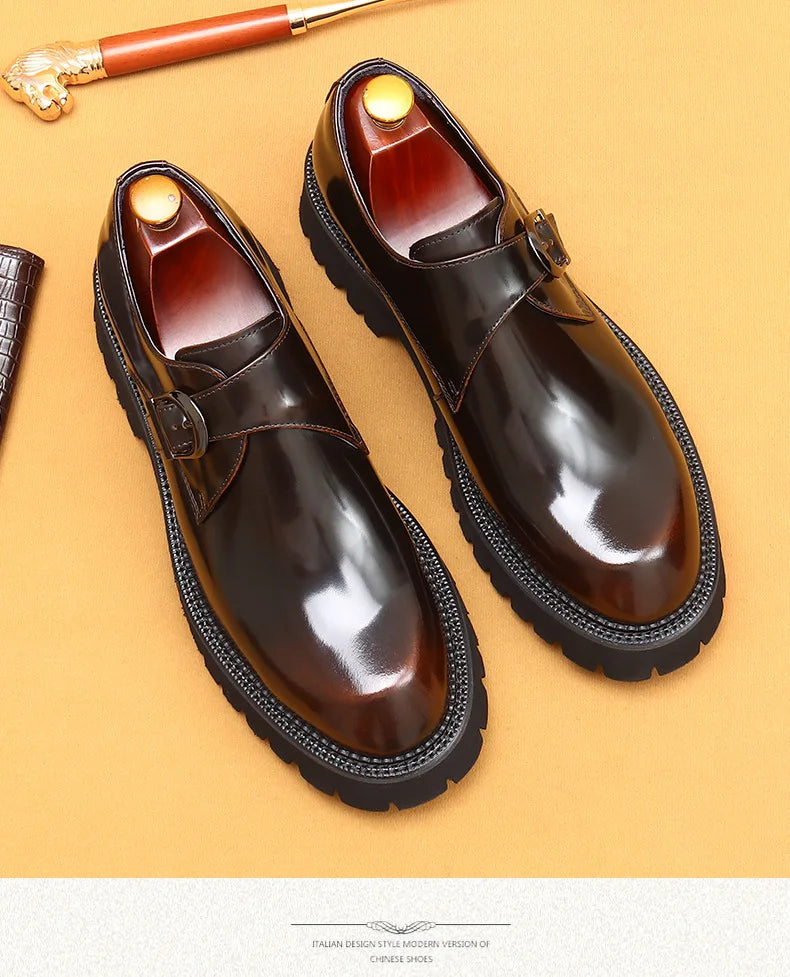 British casual leather shoes genuine leather formal business men shoes thick soled Oxford shoes patent leather Derby shoes