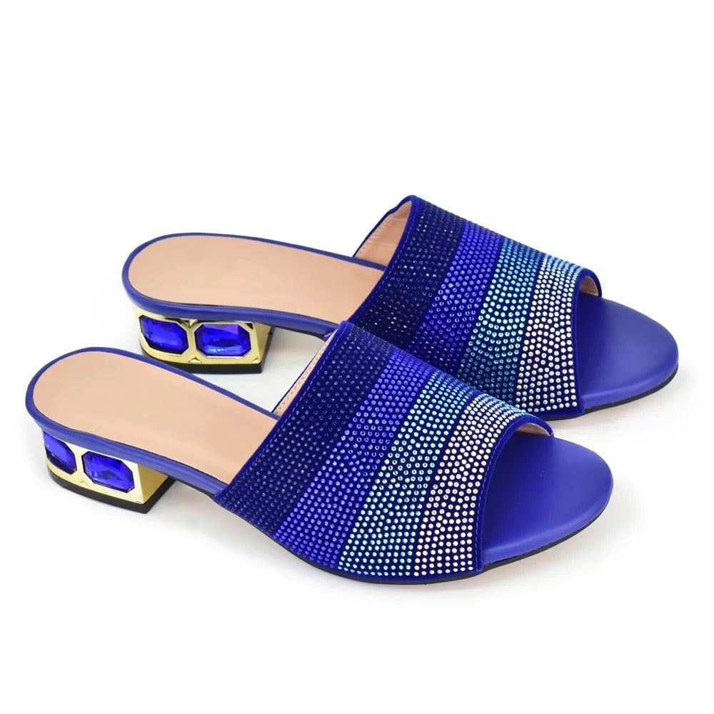 Women's Luxury Rhinestone Crystal Pumps 2024 New Fashion Slippers Sandals Party Low Heels Elegant Italian Women Shoes