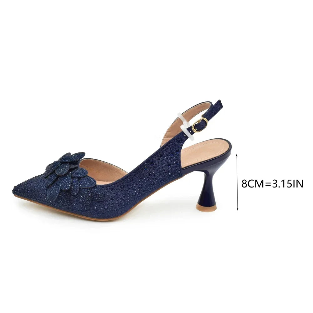 Women's Rhinestones-Decorated Party Luxury Italian Pointed Toe Shoes and Bag Set for Ladies' Wedding Pumps With High Heel