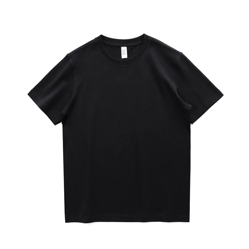 2025 Zomer Nieuwe Amerikaanse Retro 245G Korte Mouw O-hals Effen Kleur T-shirt Herenmode Eenvoudige 100% Katoen Gewassen Casual Tops
