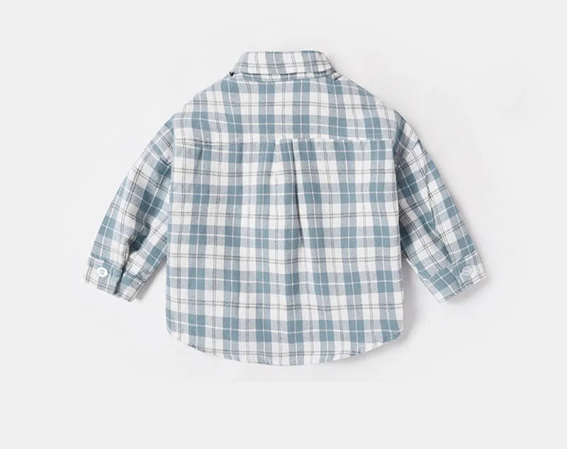 Nieuwe lente kindershirt meisjes jongens dunne stijl kleur blok rooster blouse kinderen baby losse bovenkleding 1-6 jaar unisex