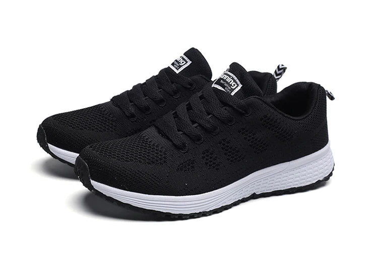 Women's Sneakers Breathable 2025 New Fashion Flat Outdoor Woman Vulcanize Shoes Mesh Fabric Lace Up Ladies Shoes Female Footwear