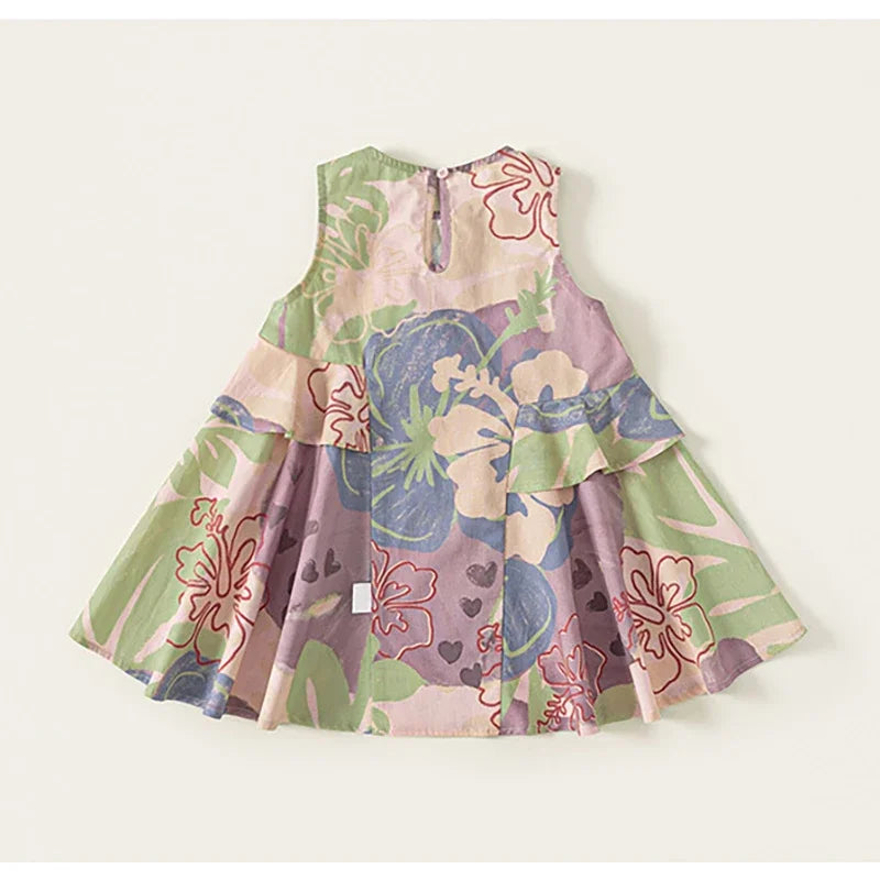 New Summer Girls Printing Dress Kids Cute Sleeveless Multi-Colour Dress Children Loose Thin Clothes 1-7T Girls