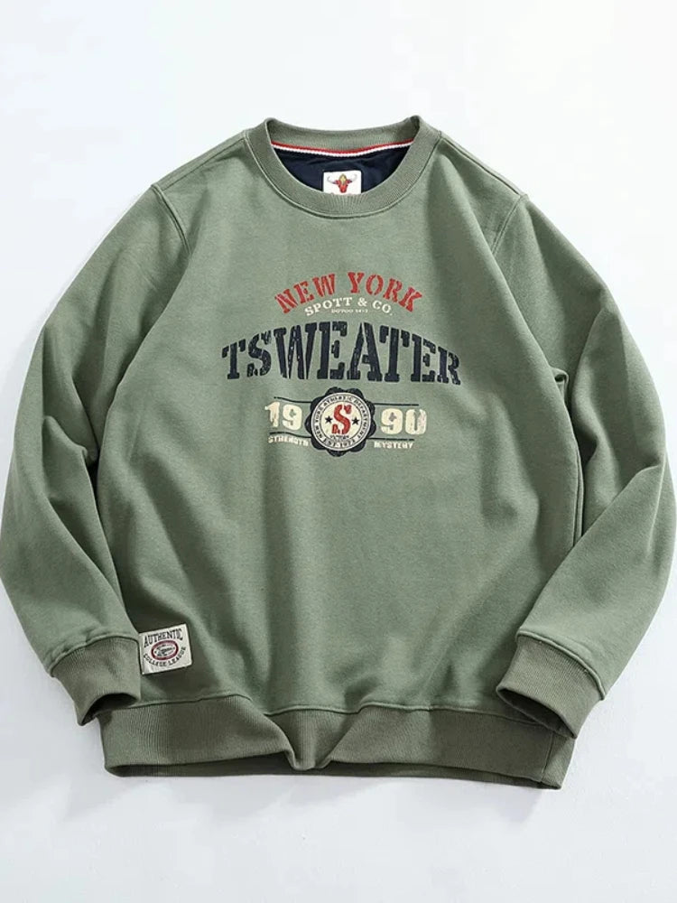 Autumn New American Retro Long Sleeve O-neck Letter Printed Sweatshirts Men's Fashion Washed Old Terry Pullover Casual Sportwear