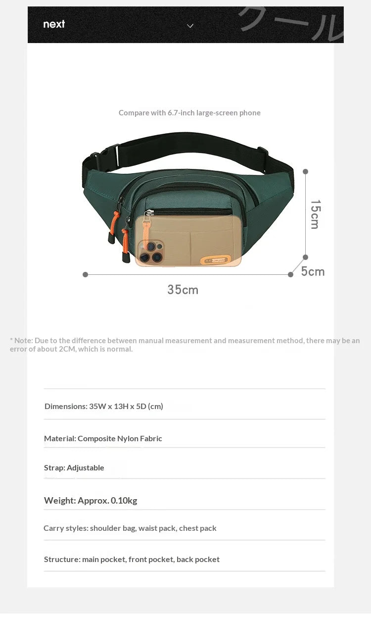 HOMEFISH Waterproof Waist Bag – Large Capacity Unisex Fanny Pack for Travel, Work, Construction & Outdoor Use