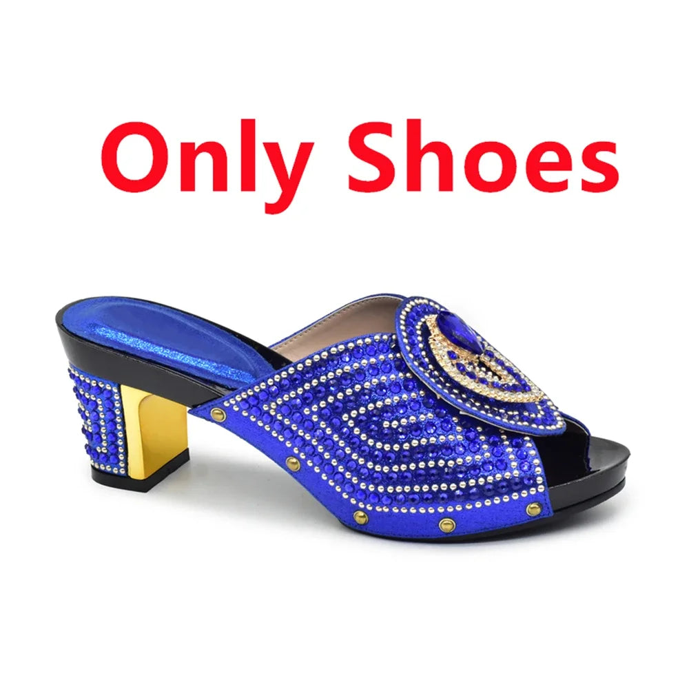 Italian Shoes with Matching Bags with Rhinestone Luxury Crystal Shoe Women Designers Nigerian Women Party Pumps with Purse