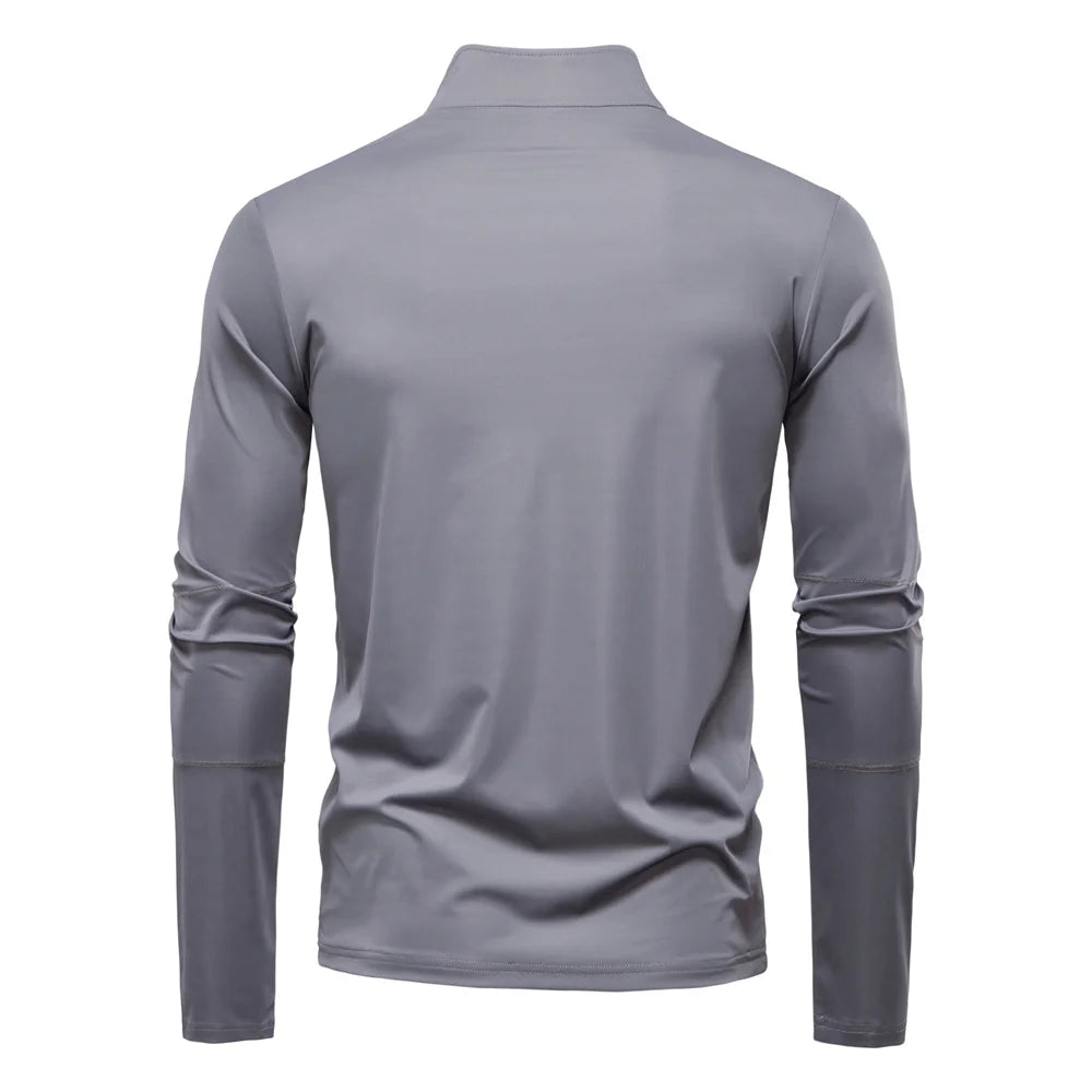 Men's UPF100+ Sun Protection Long Sleeve Shirt Solid Colour Zipper Outdoor Shirts Stand Collar Quick Dry T-Shirts