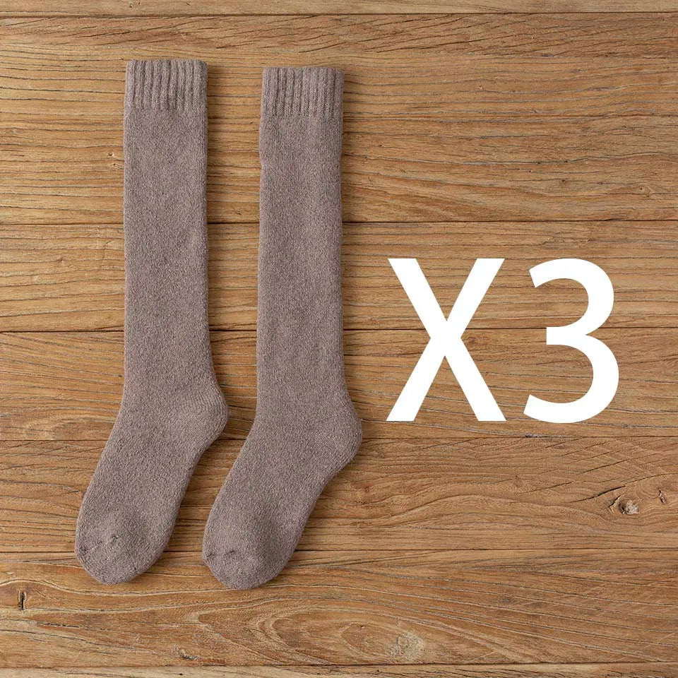Winter Dames Merino Wol Hoge Knie Lange Sokken Dikke Warme Harajuku Retro Compressie Vrouwelijke Kasjmier Kousen