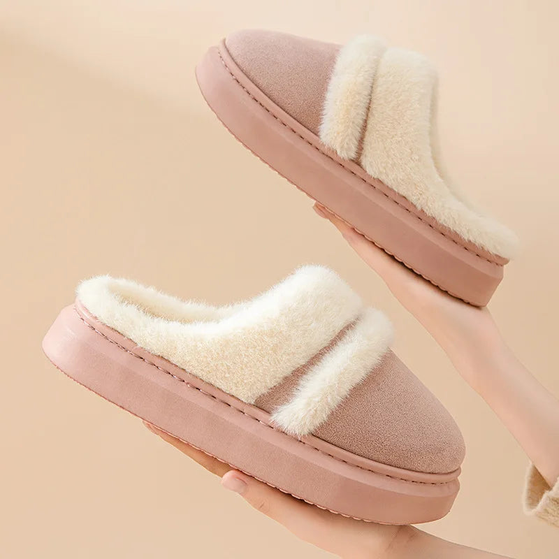 Women's Casual Winter Warm Flat Slippers With Soft Fluffy Cosy Cotton Thick Bottom and Non-Slip Sole Suitable For Home and Outdoor Use Ladies Shoes