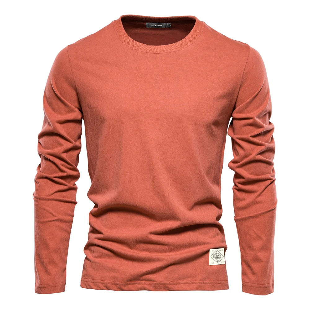 100% katoenen T-shirt met lange mouwen voor heren, effen, lente-informeel, heren-T-shirts, hoge kwaliteit herentops, klassieke kleding, heren-T-shirts