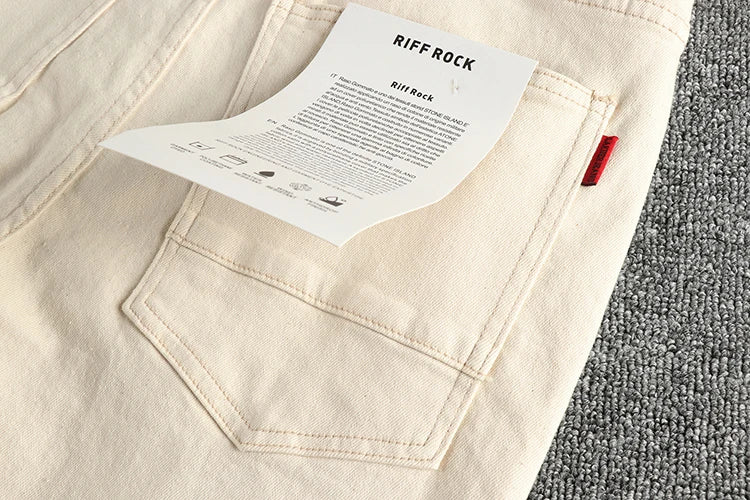 2025 Lente Herfst Nieuwe Amerikaanse Retro Beige Witte Denim Cargo Jeans Heren Eenvoudige 98% Katoen Gewassen Amekaji Casual Rechte Broek
