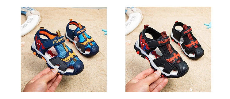 Children Sandals Male Summer Sandals Student Open Peep Toe Cartoon Beach Anti slip Soft Sole Black Blue Shoes Size 26-35