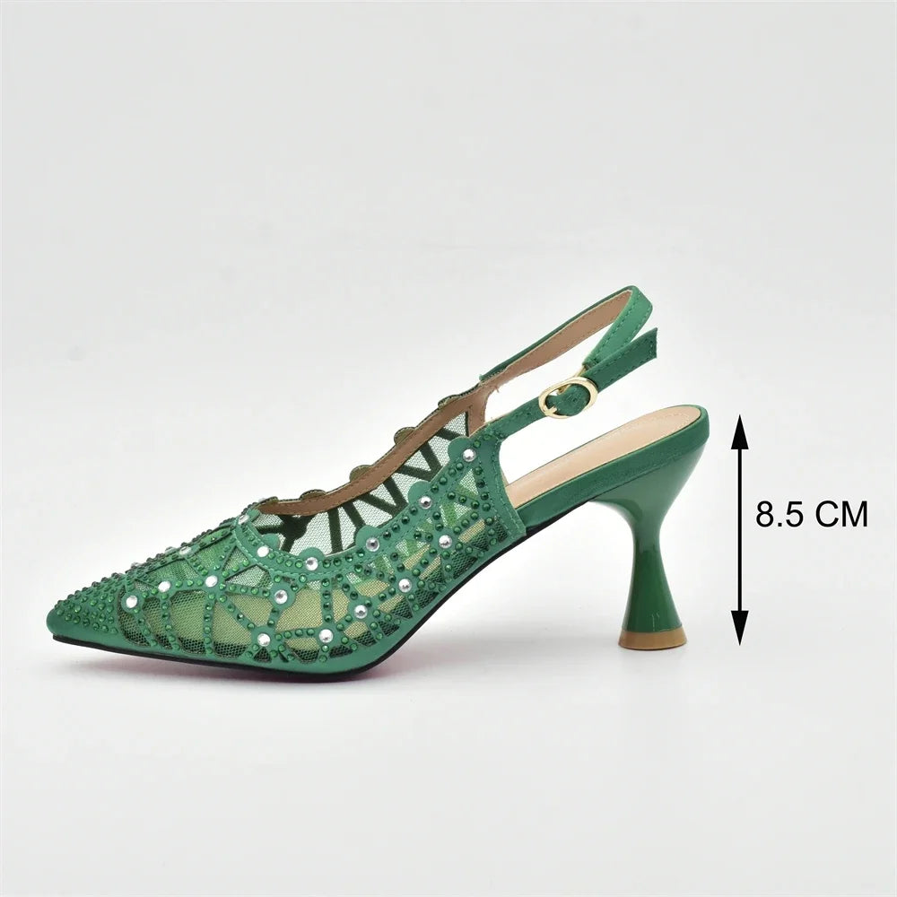 Hollow Design Trendy African Matching Shoes and Bags Italy Rhinestone Women Party Pumps for Women Elegant Wedding Shoes Bride