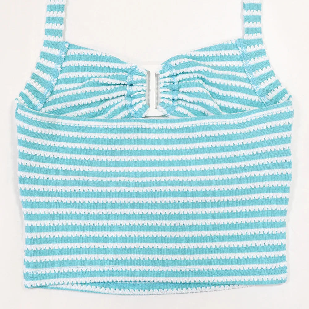 Women's Sexy Halter Backless Striped Sleeveless Top and High Waist Pencil Pants 2pcs Set