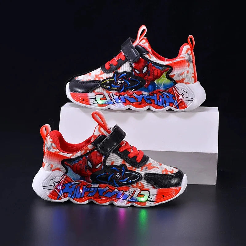 Disney Spider-Man Boys LED Light Up Sneakers  Red/Blue Kids Anti-Slip Outdoor Shoes Spring All-Day Comfort Size 21-31