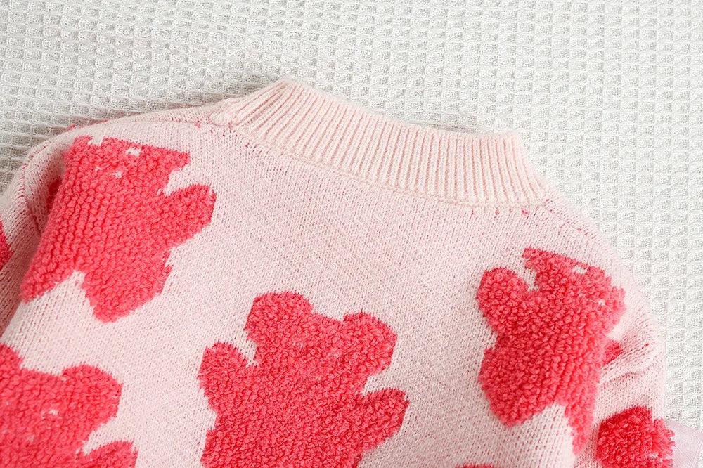 New Autumn Girls Knitted Sweater Sweet Bear Bow Kids Sweater Korean Loose Children Outwear Tops 9M-5T Girls