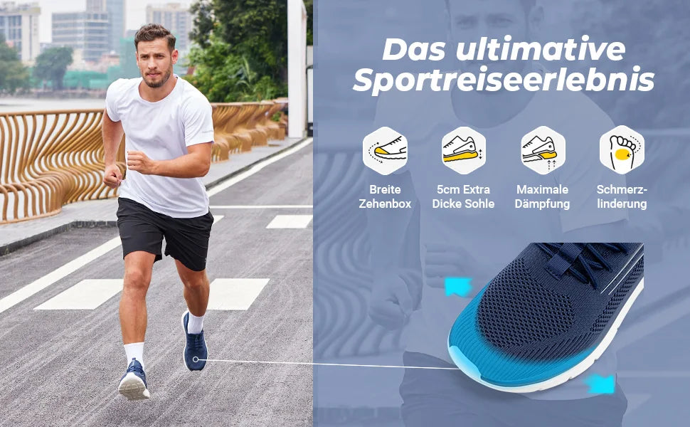 Hardloopschoenen met dikke zool voor heren, schokabsorberende rebound, lichtgewicht voor gezwollen voeten, brede schoenen met voetboogondersteuning