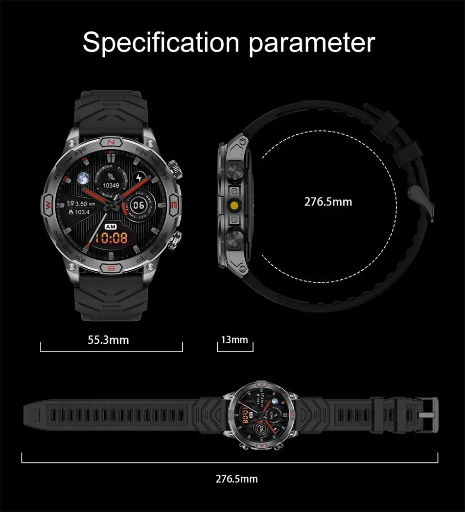 Outdoor Military Smart Watch Men Compass GPS Track Bluetooth Call IP68 Waterproof AMOLED Screen Smartwatch Compatible with Android IOS