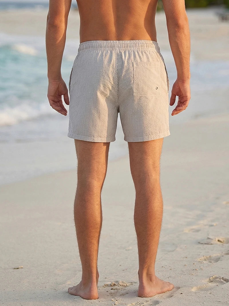 Men’s Quick-Dry Striped Swim Shorts – Beach Board Shorts with Mesh Liner & Pockets for Summer Swimwear