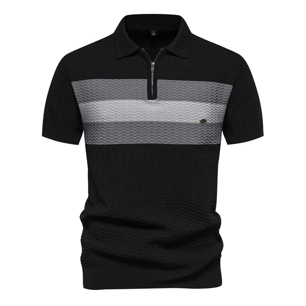 2024 Neues Sommer-Poloshirt mit strukturiertem Rippenstrick für Herren, kurzärmelig, atmungsaktiv und cool