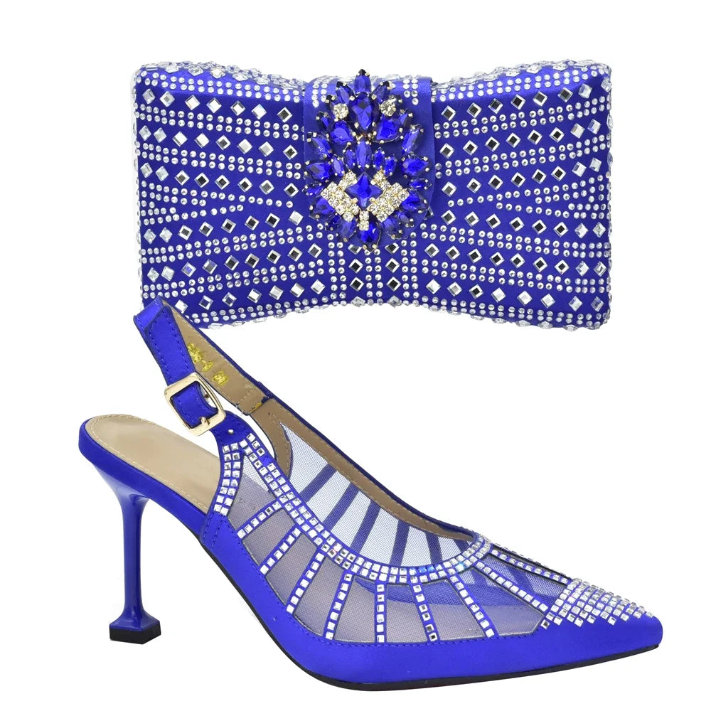 2025 Italian Shoes and Bags Matching Set Decorated with Rhinestone Plus Size Heels
