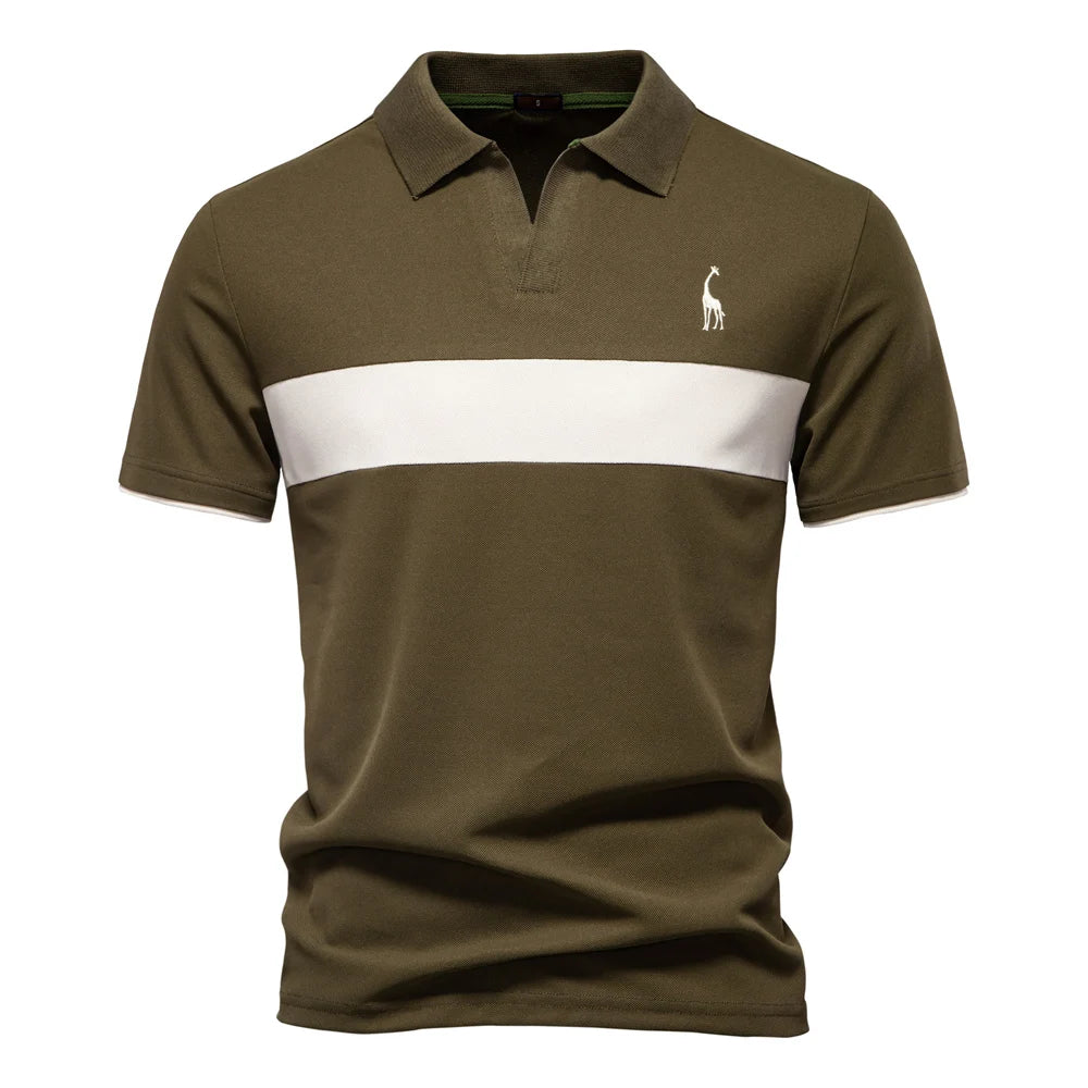 Men's Summer V-Neck Striped Polo Shirt Breathable Slim Fit Polo Shirts for Men Lightweight Casual Athletic Polo