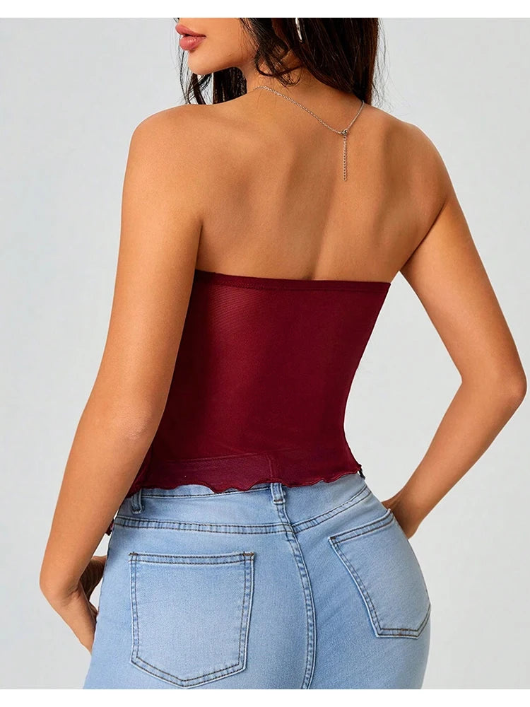 Women's Tanks Summer French Trendy Plain Cut Out Asymmetrical Hem Sleeveless Off Shoulder Tube Milkmaid Tanks