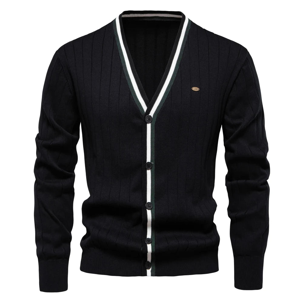 Men's Cotton Cardigan Sweater V-Neck Button-Up Casual Youth Knitted Sweaters for Men