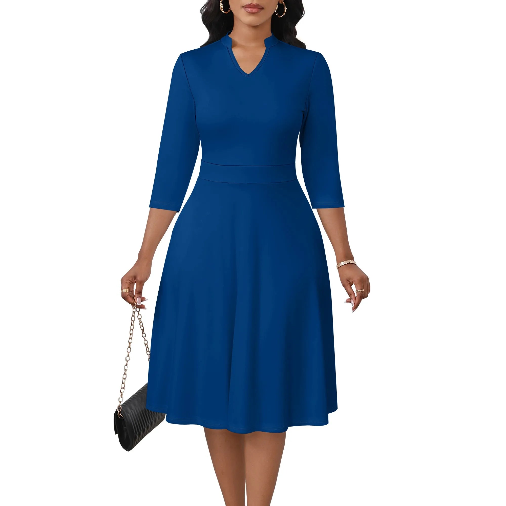 Women's Abstract Off Shoulder Maxi Dress 3/4 Sleeve Blue Gold Slit Party Evening