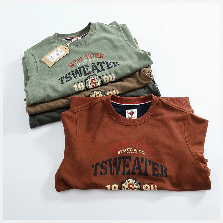 Autumn New American Retro Long Sleeve O-neck Letter Printed Sweatshirts Men's Fashion Washed Old Terry Pullover Casual Sportwear