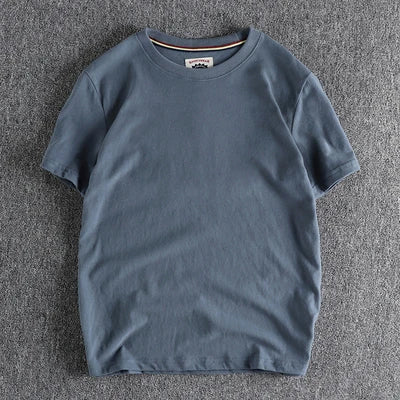Summer New American Retro Short-sleeved O-neck Solid Color T-shirt Men's Fashion Simple 100% Cotton Washed Casual Sport Tops