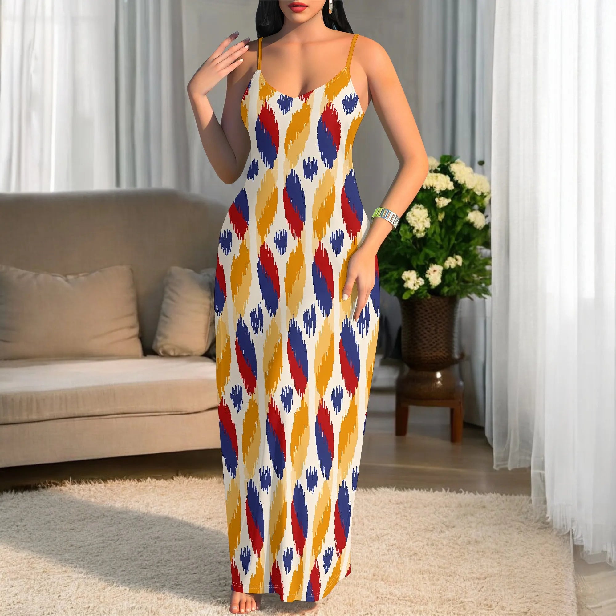 Tribal Print Sleeveless Maxi Dress for Women Summer Boho Bodycon Long Sundress Holiday Outfit