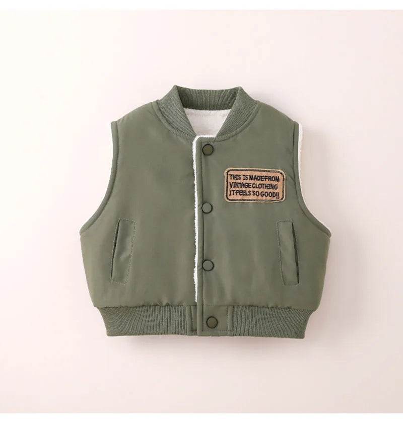 New Autumn Boy's Thicken Vest Cartoon Letter Kids Outwear Waistcoat Winter Warm Children Fleece Padded Clothes 1-7T Unisex